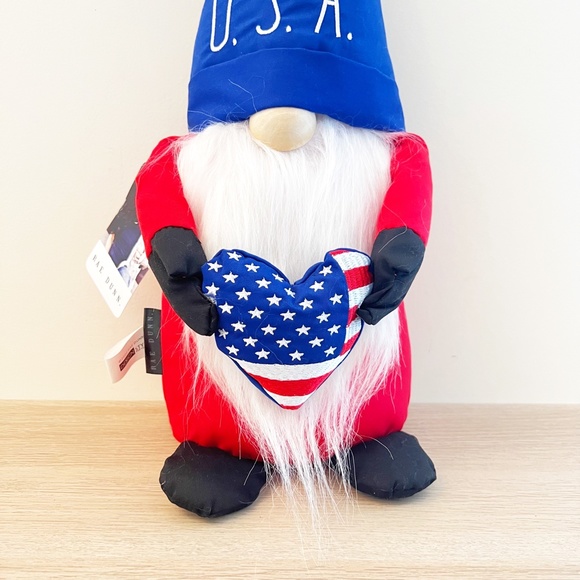 Rae Dunn 20" Weighted Gnome 4th of July USA Flag Heart Plush Star America Decor - Picture 2 of 6